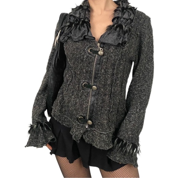 LaSeine Black Jacket with Faux Fur Trim - Picture 5 of 11